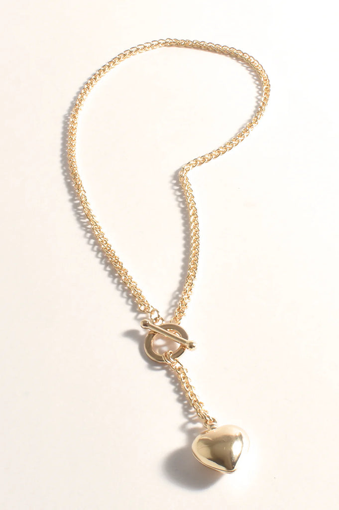 Rope Chain Heart Drop Necklace Gold - Global Free Style