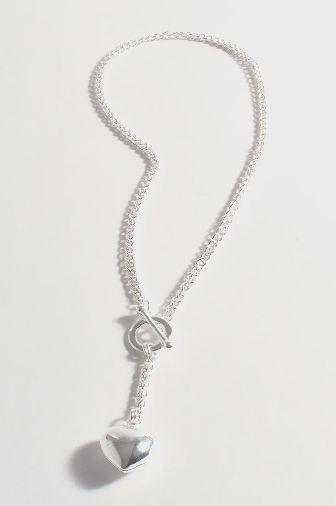 Rope Chain Heart Drop Necklace Silver - Global Free Style