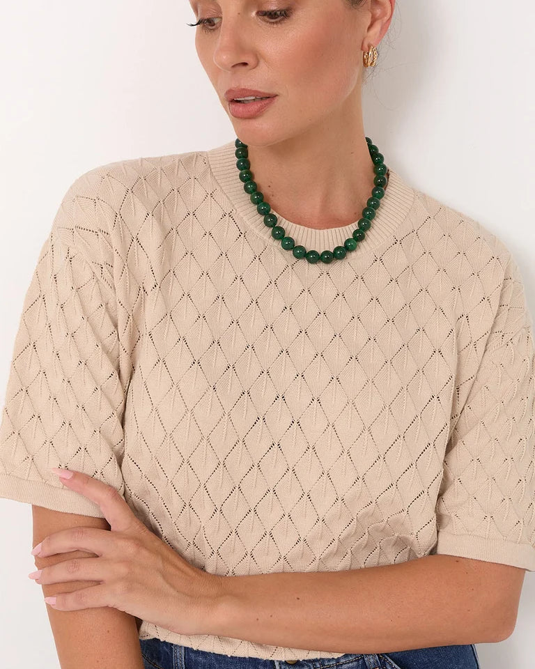 Stone Ball Bead Necklace Green/Gold Necklaces Adorne