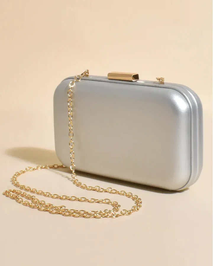 Emmaline Structured Event Clutch Silver Bags and Purses Adorne