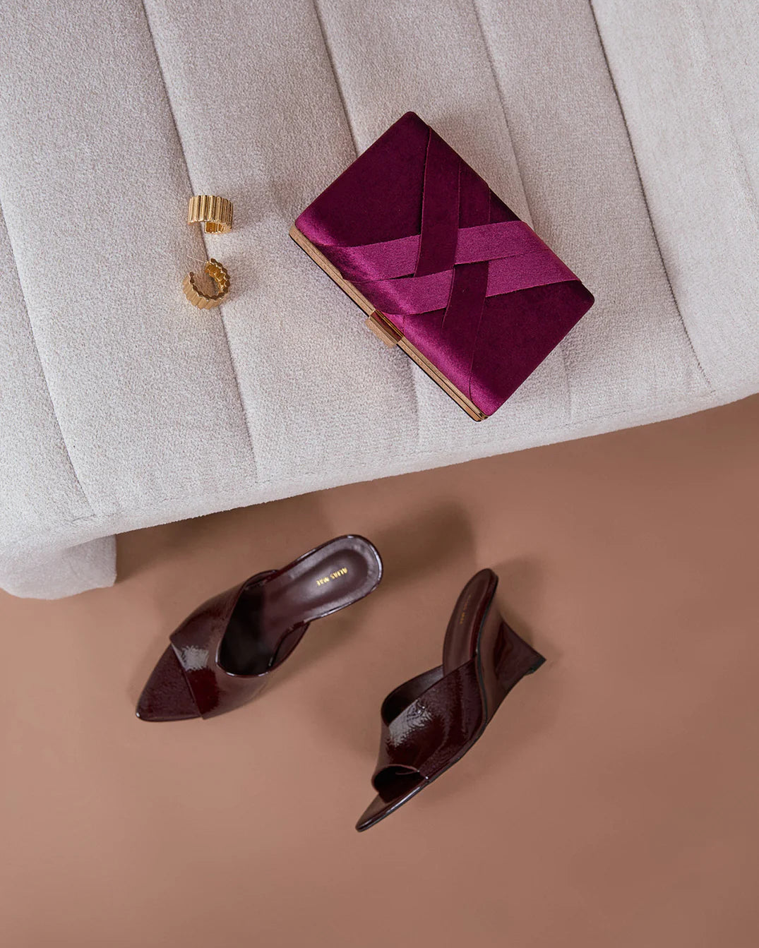 Marjorie Plait Velvet Structured Clutch Berry - Global Free Style