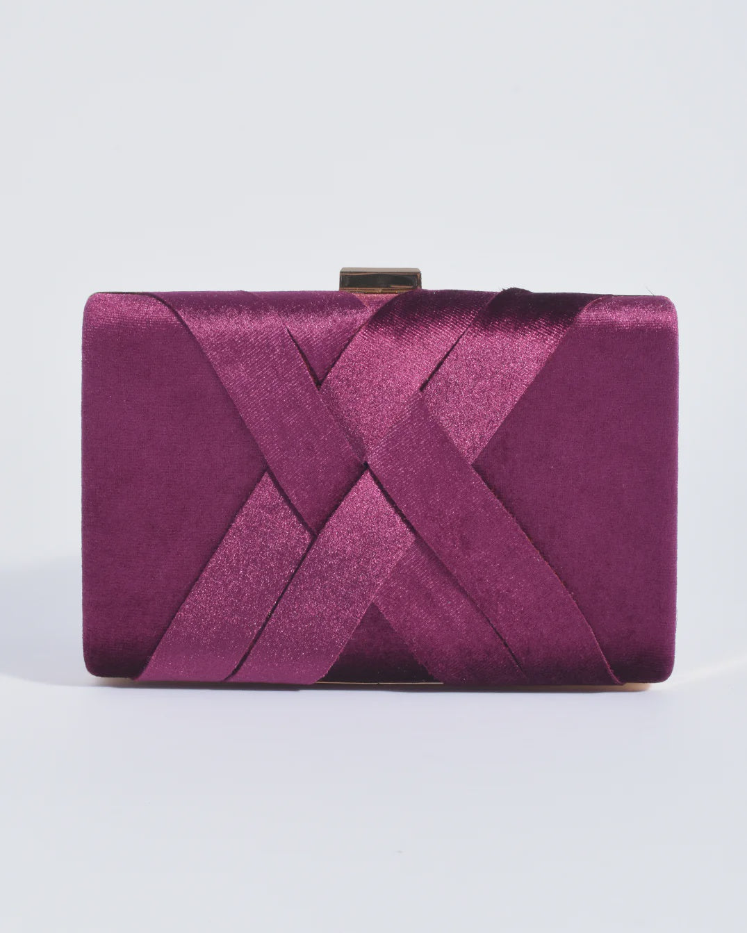 Marjorie Plait Velvet Structured Clutch Berry - Global Free Style