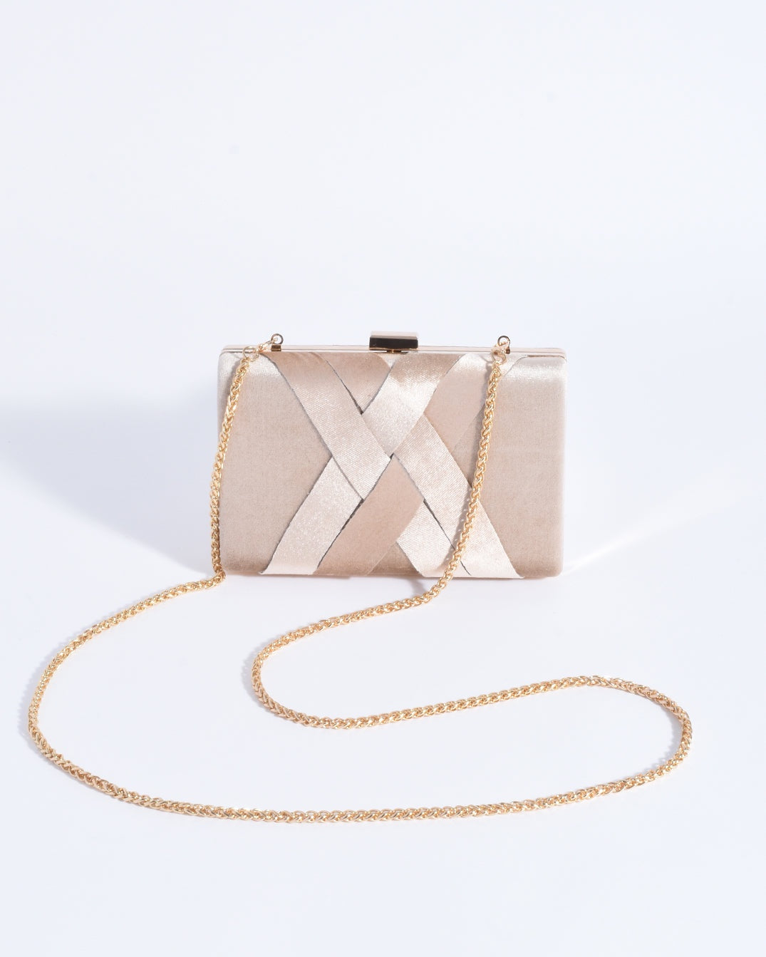 Marjorie Plait Velvet Structured Clutch Nude Bags and Purses Adorne