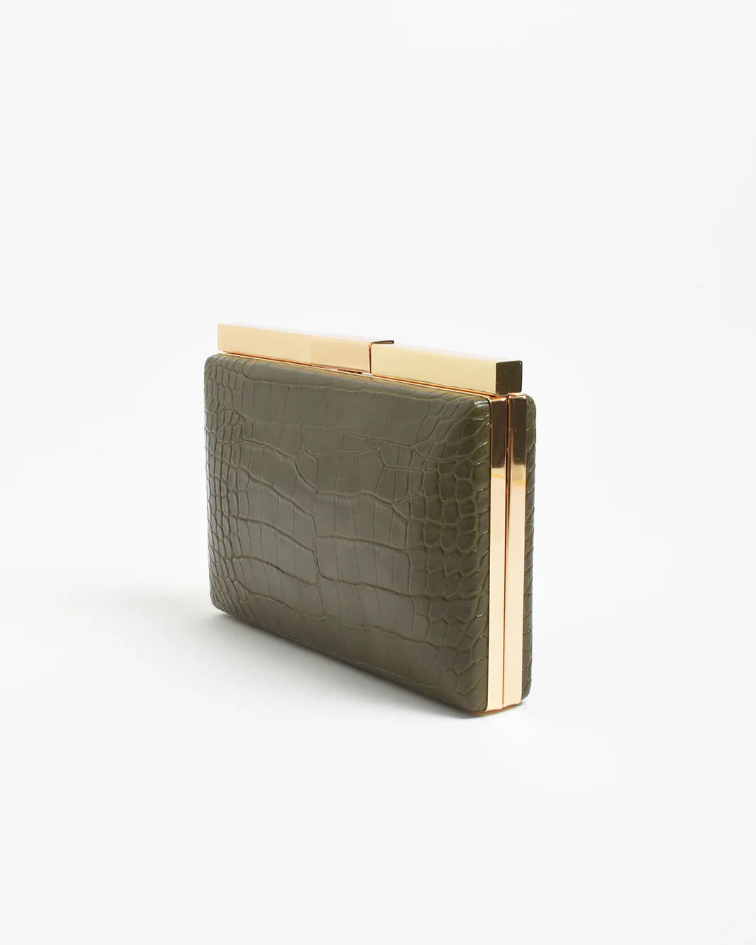 Savina Croc Structured Clutch Khaki - Global Free Style