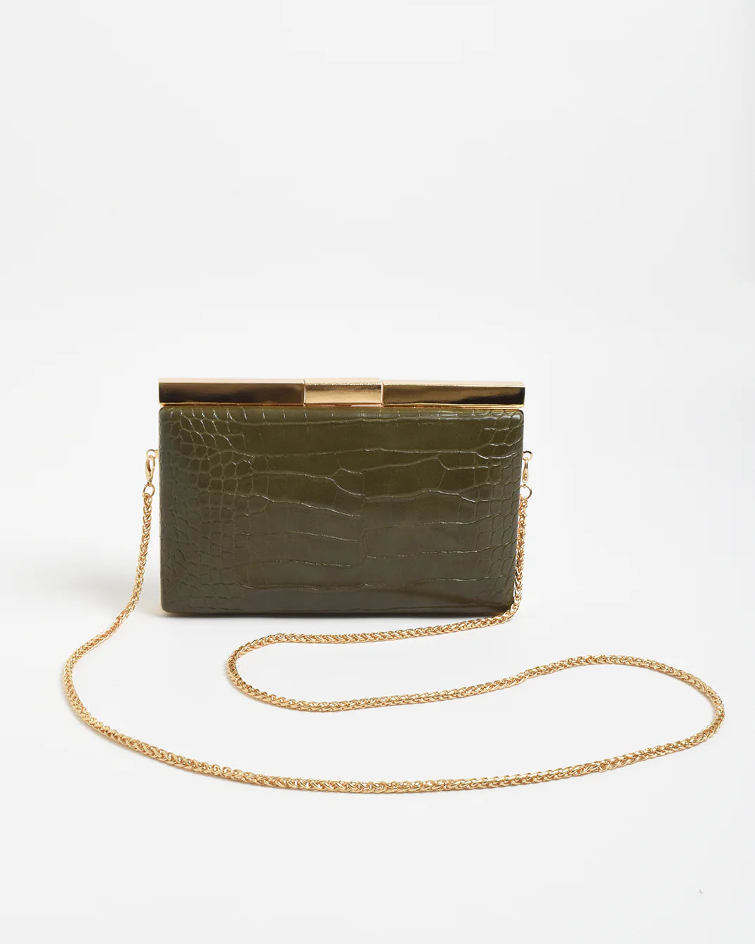 Savina Croc Structured Clutch Khaki - Global Free Style