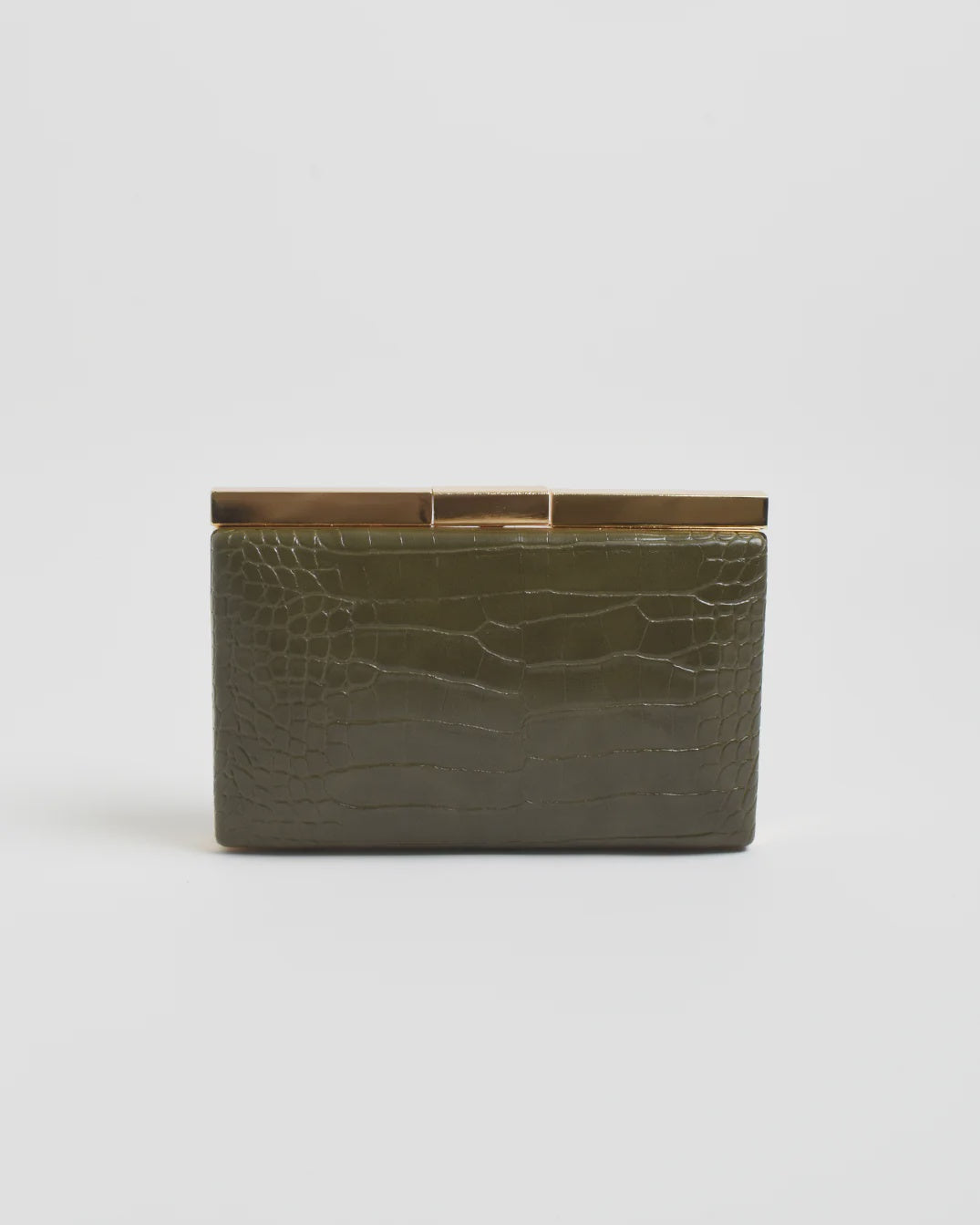 Savina Croc Structured Clutch Khaki - Global Free Style