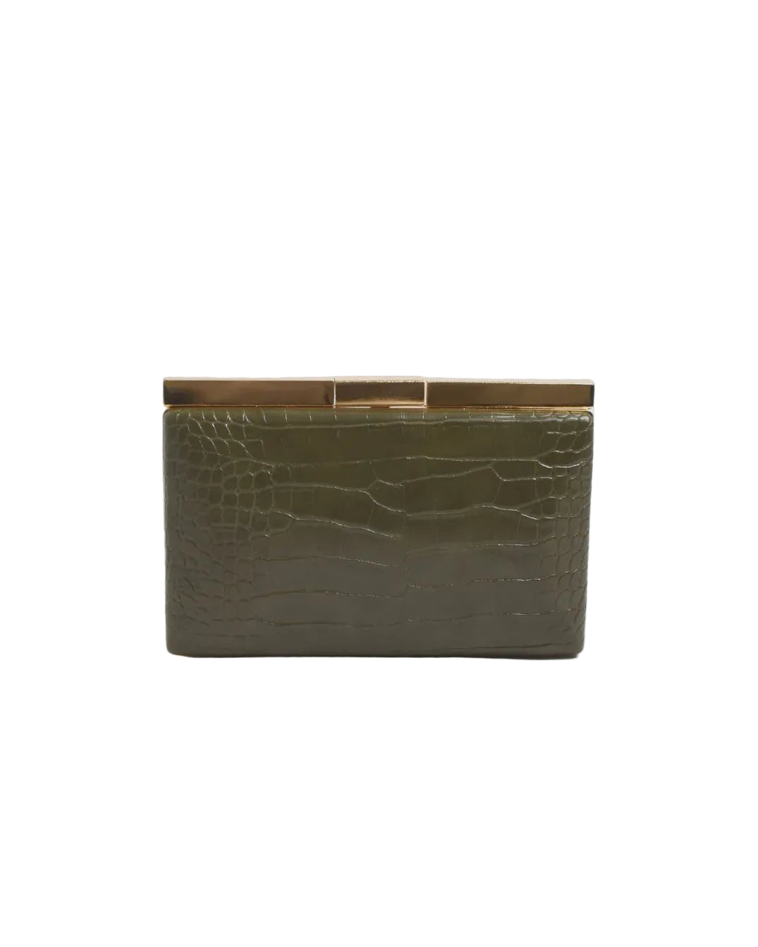 Savina Croc Structured Clutch Khaki Bags and Purses Adorne