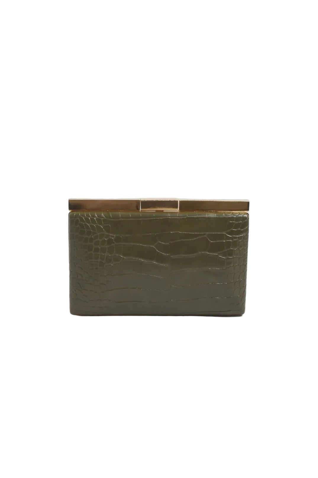 Savina Croc Structured Clutch Khaki Bags and Purses Adorne