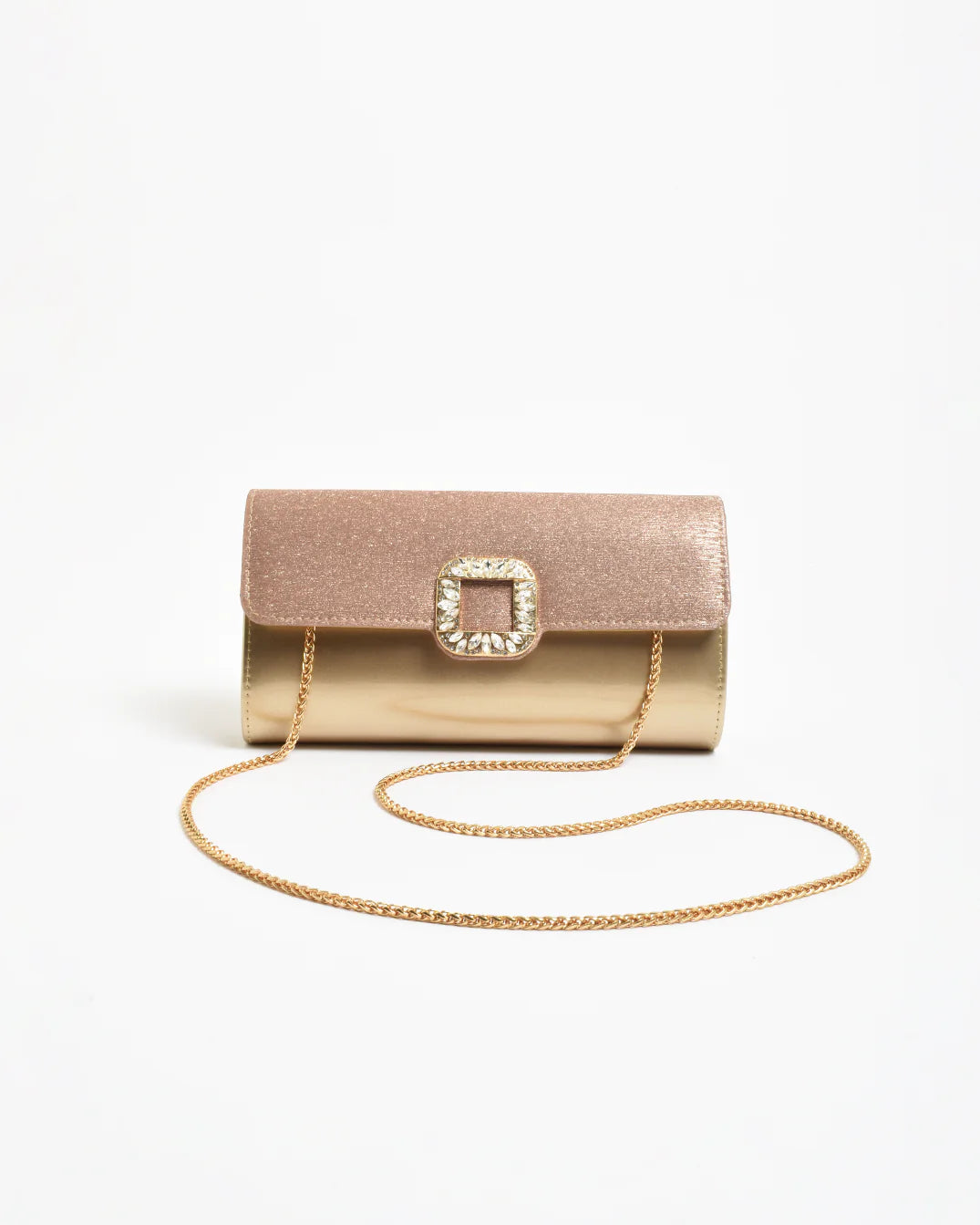 Dolores Diamante Clasp Fold over Clutch Gold - Global Free Style