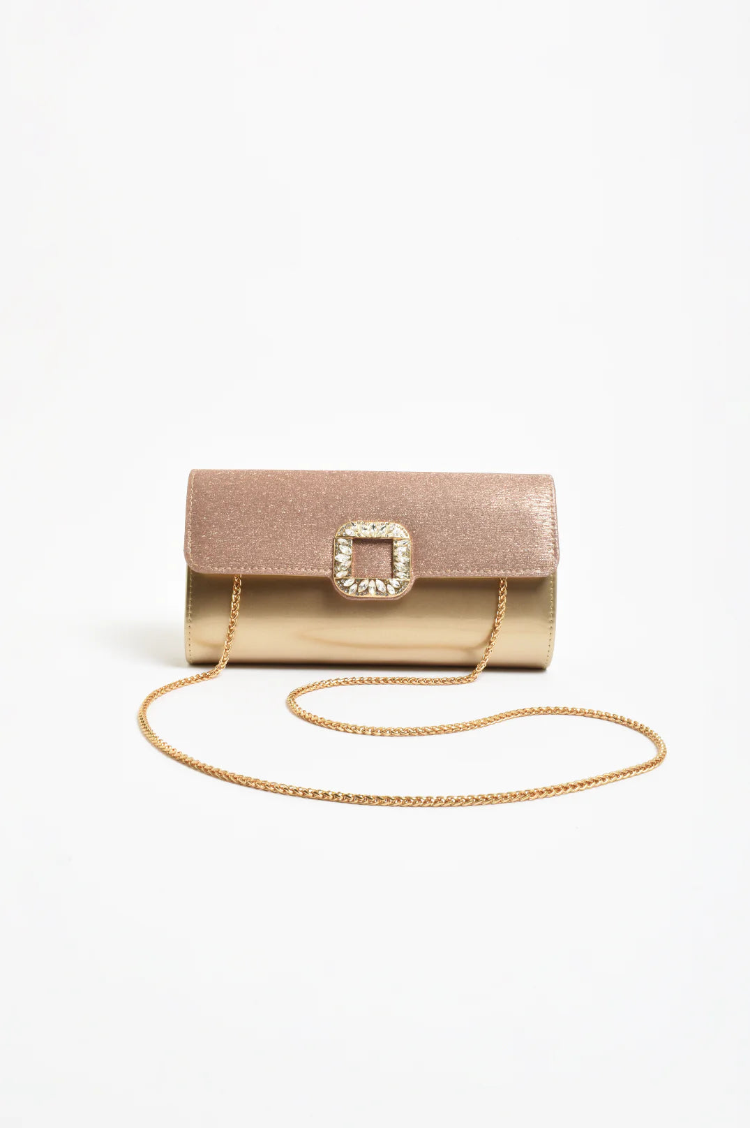 Dolores Diamante Clasp Fold over Clutch Gold - Global Free Style