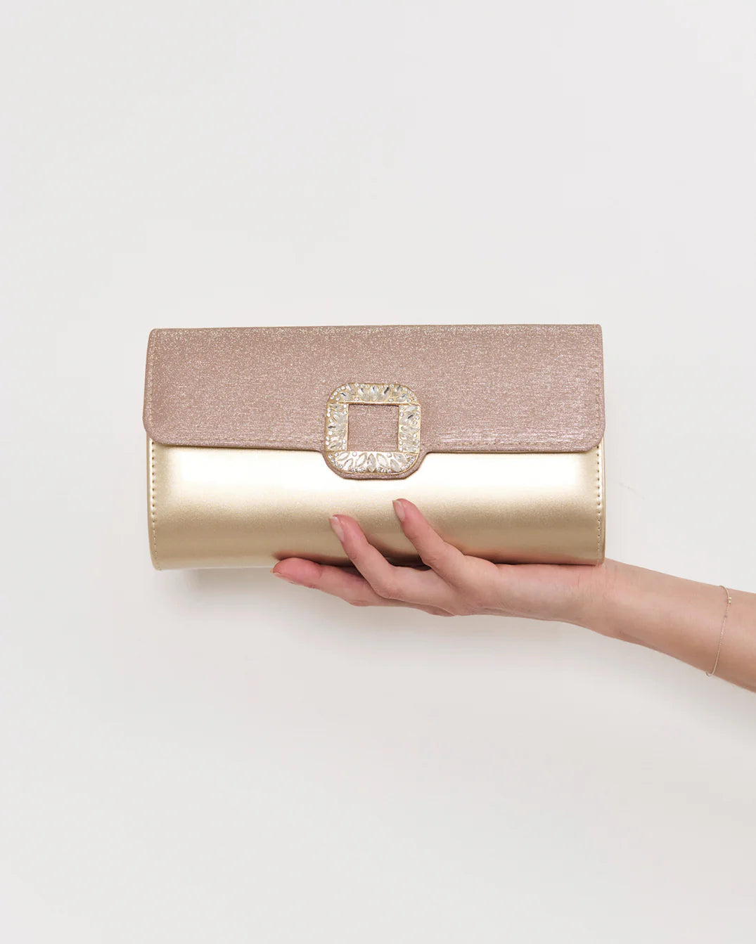 Dolores Diamante Clasp Fold over Clutch Gold - Global Free Style