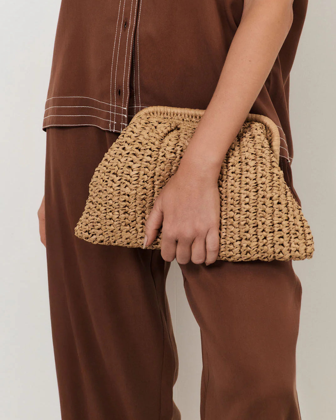 Paper Weave Gathered Clutch Camel - Global Free Style