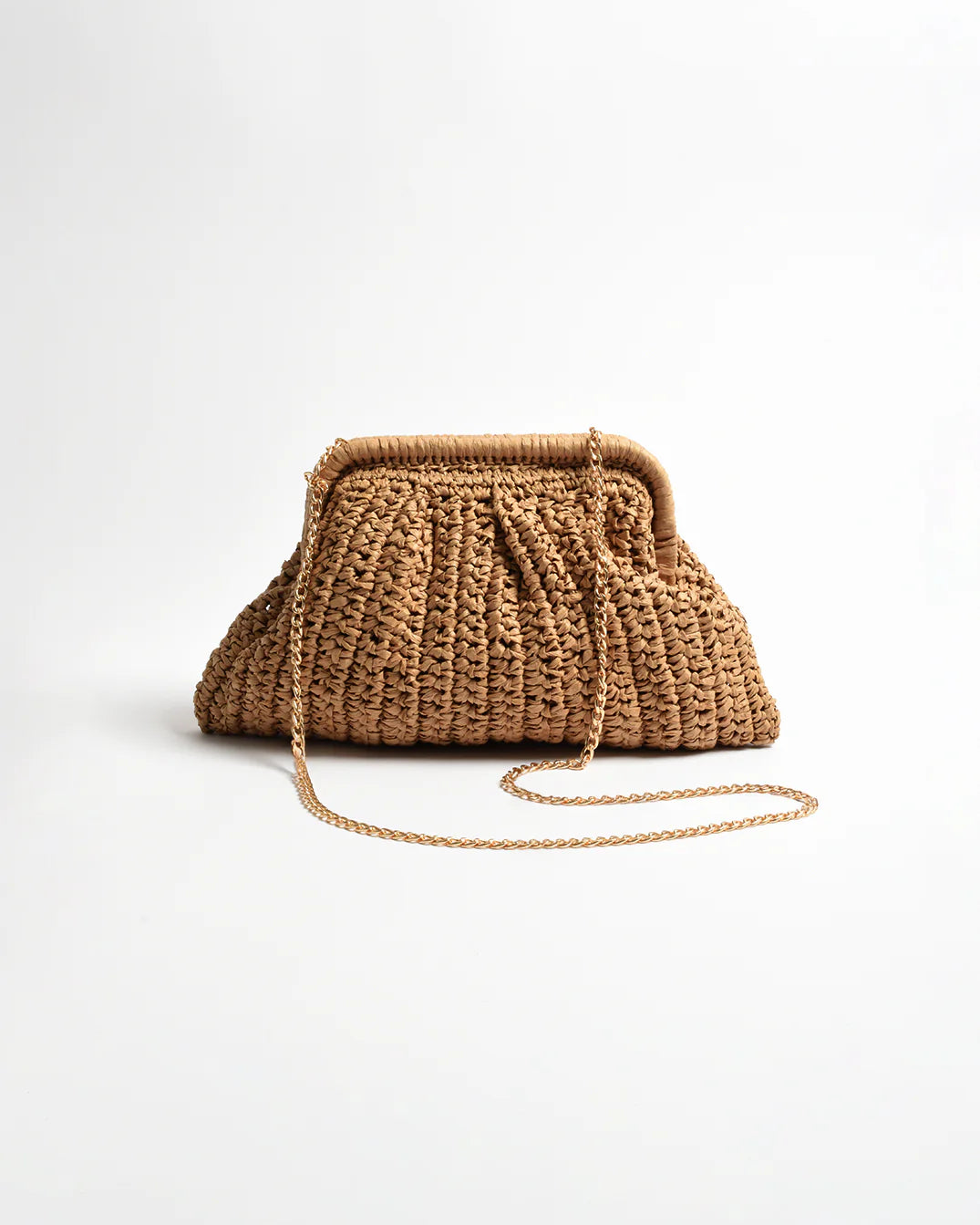 Paper Weave Gathered Clutch Camel - Global Free Style