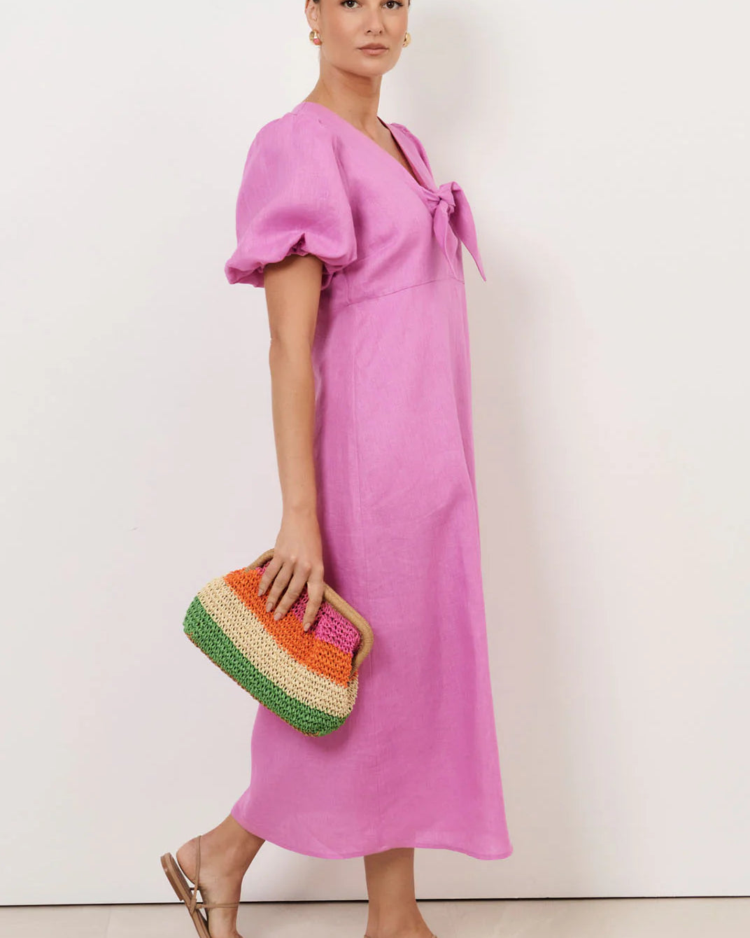 Multi Stripe Paper Weave Clutch Natural Multi - Global Free Style