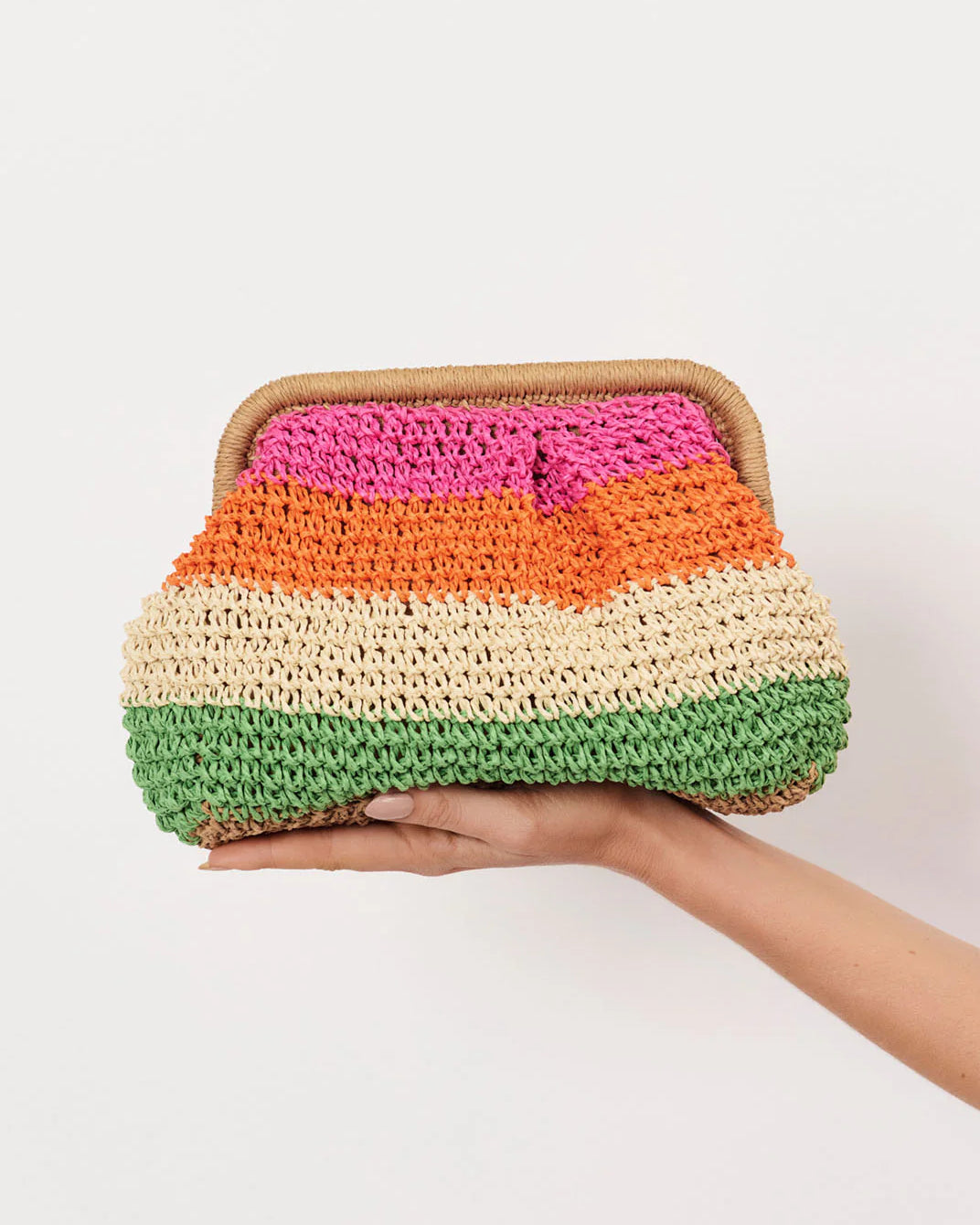 Multi Stripe Paper Weave Clutch Natural Multi - Global Free Style