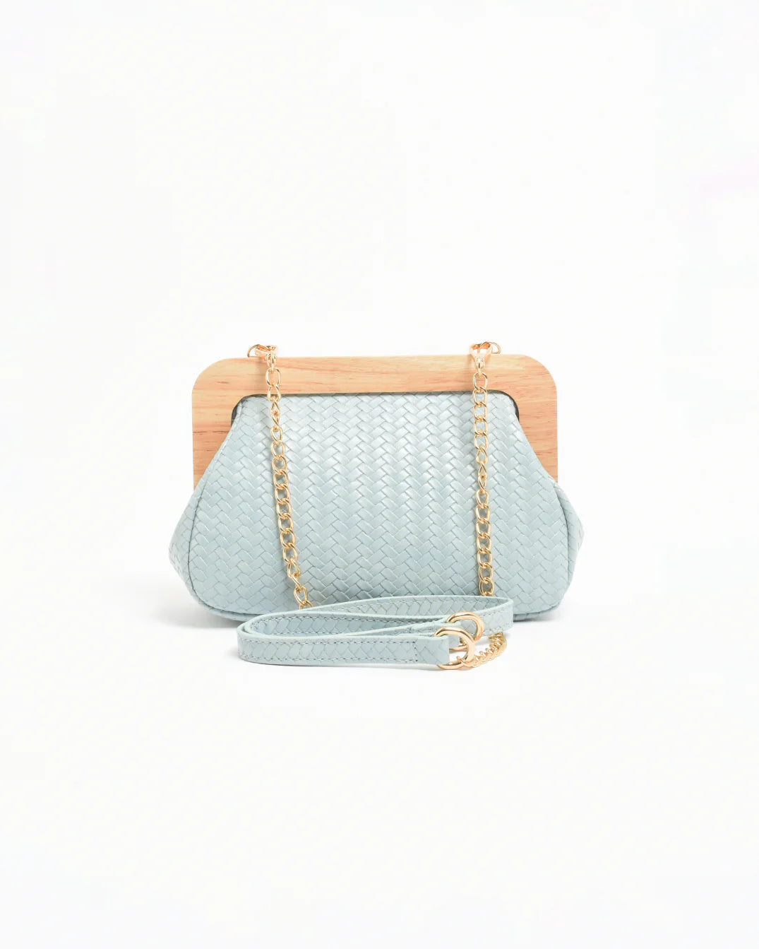 Kimmi Timber Frame Weave Clutch Blue Bags and Purses Adorne