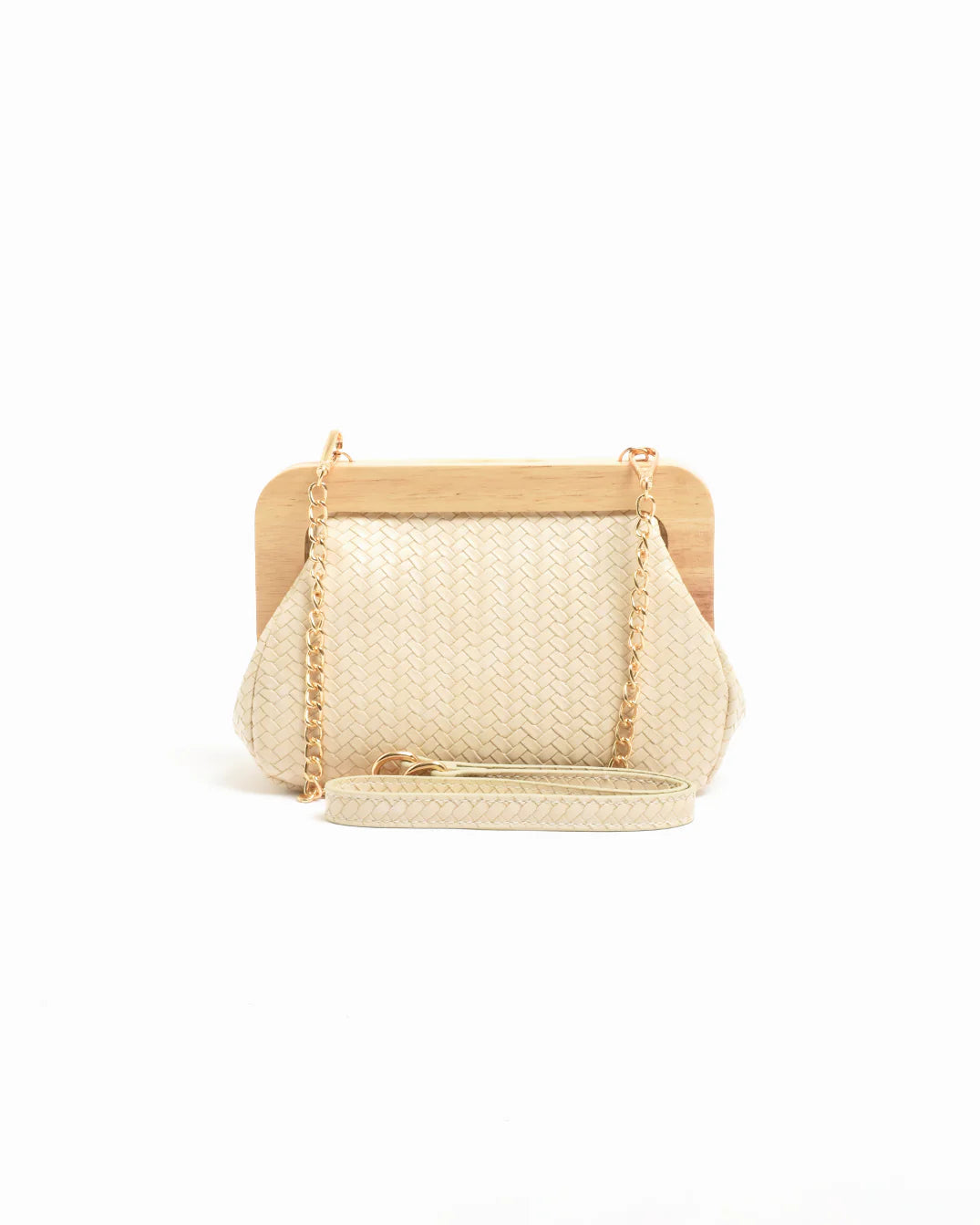 Kimmi Timber Frame Weave Clutch Nude Bags and Purses Adorne