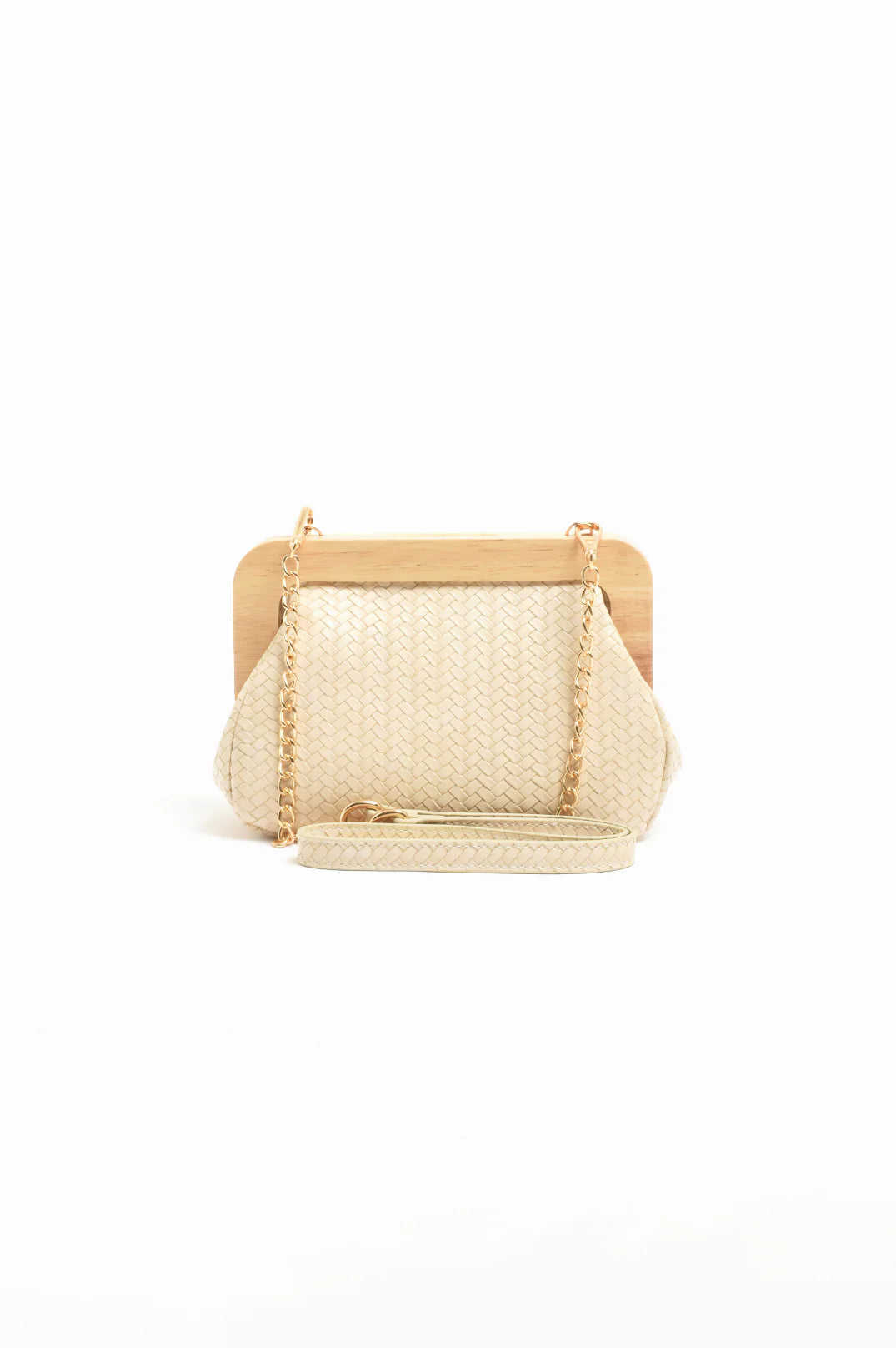 Kimmi Timber Frame Weave Clutch Nude Bags and Purses Adorne