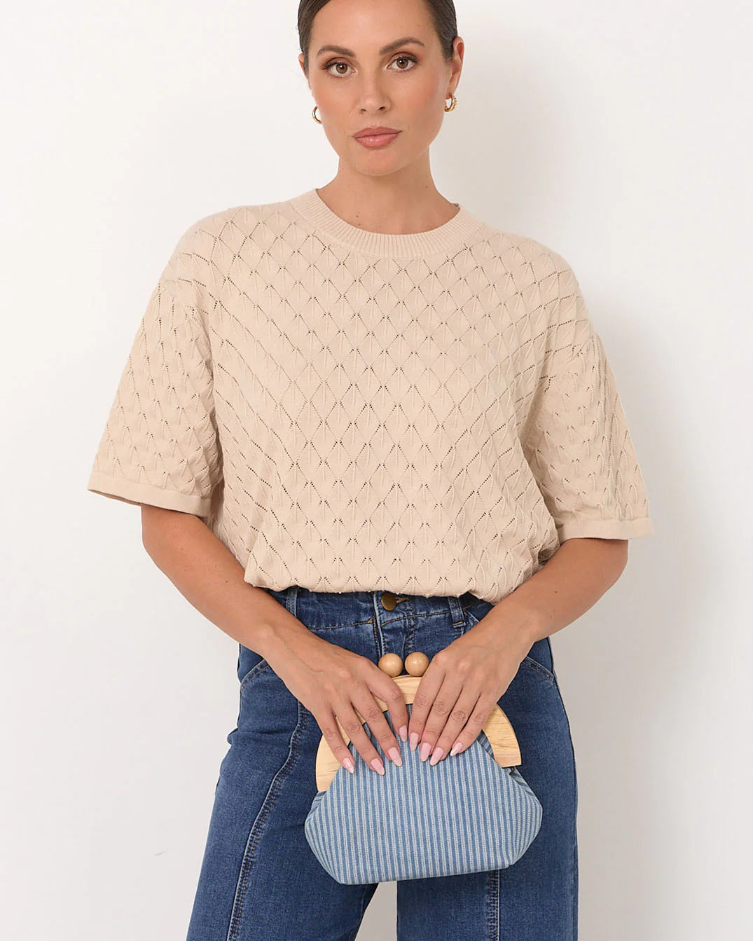 Pinstripe Denim Timber Frame Clutch Denim Bags and Purses Adorne