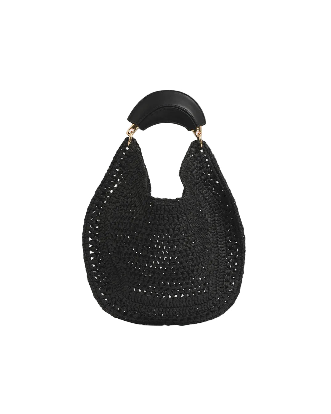 Round Weave Handle Handbag Black Bags and Purses Adorne