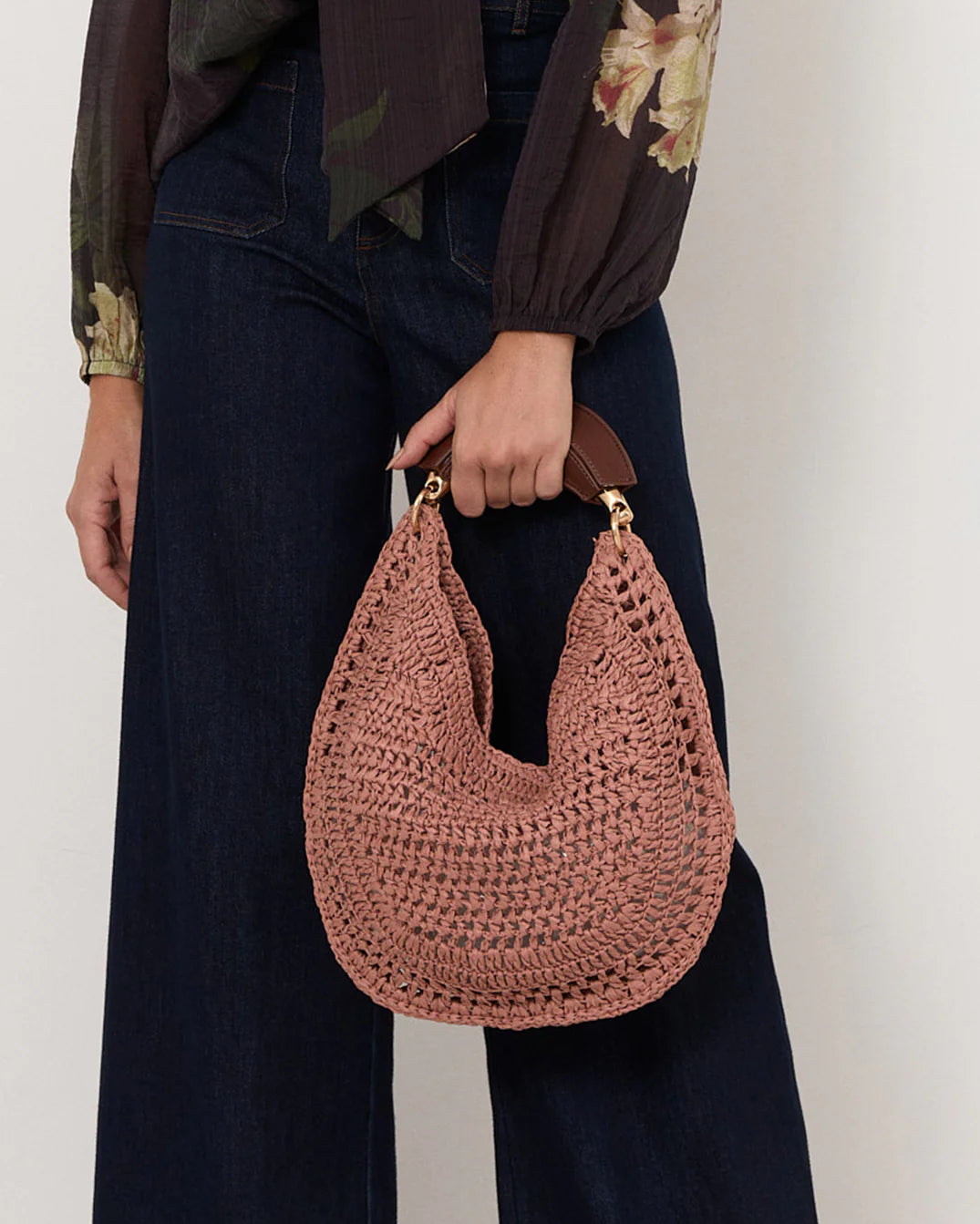 Round Weave Handle Handbag Rose Bags and Purses Adorne
