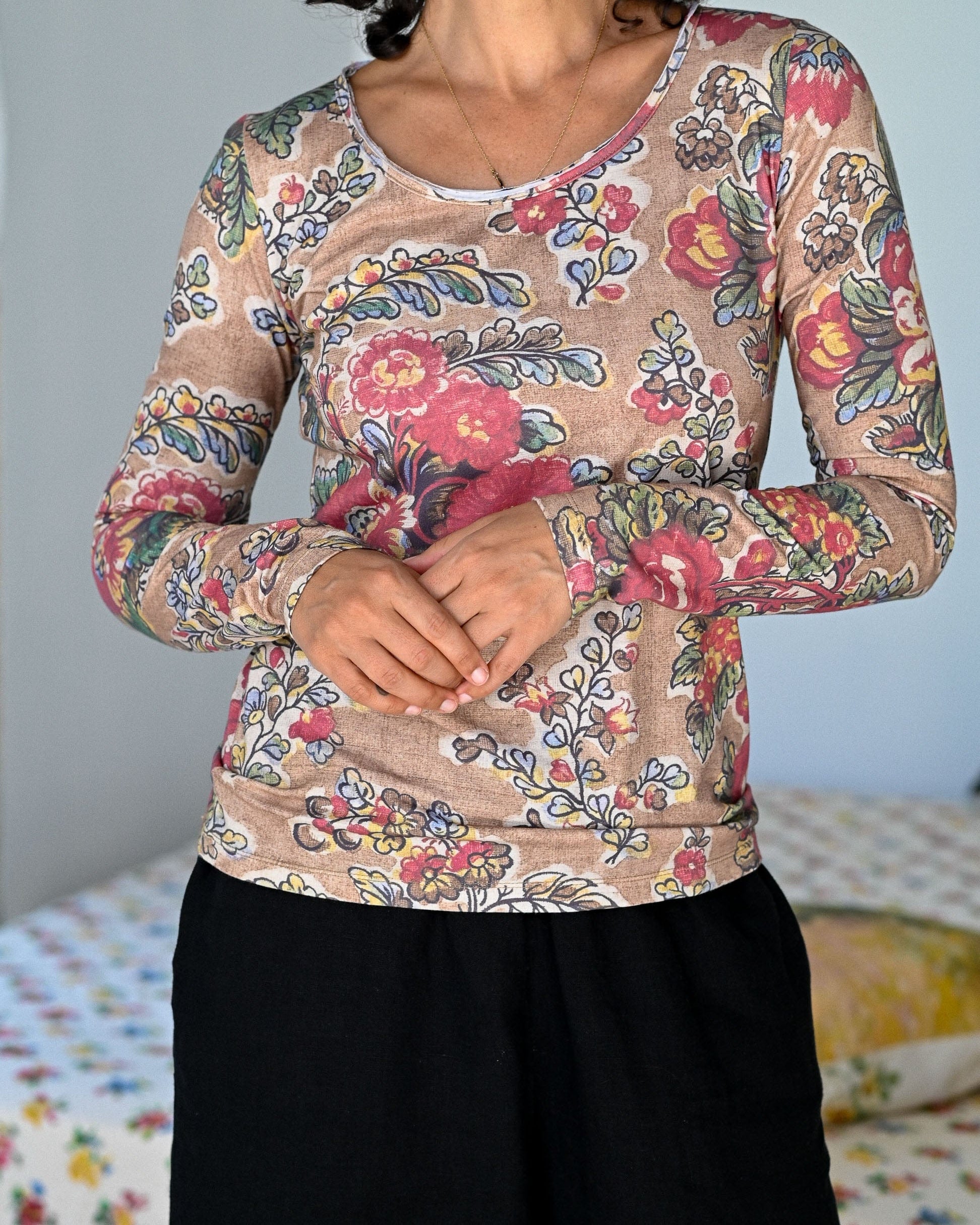 Ally Tee Tan Floral Tops Lazybones