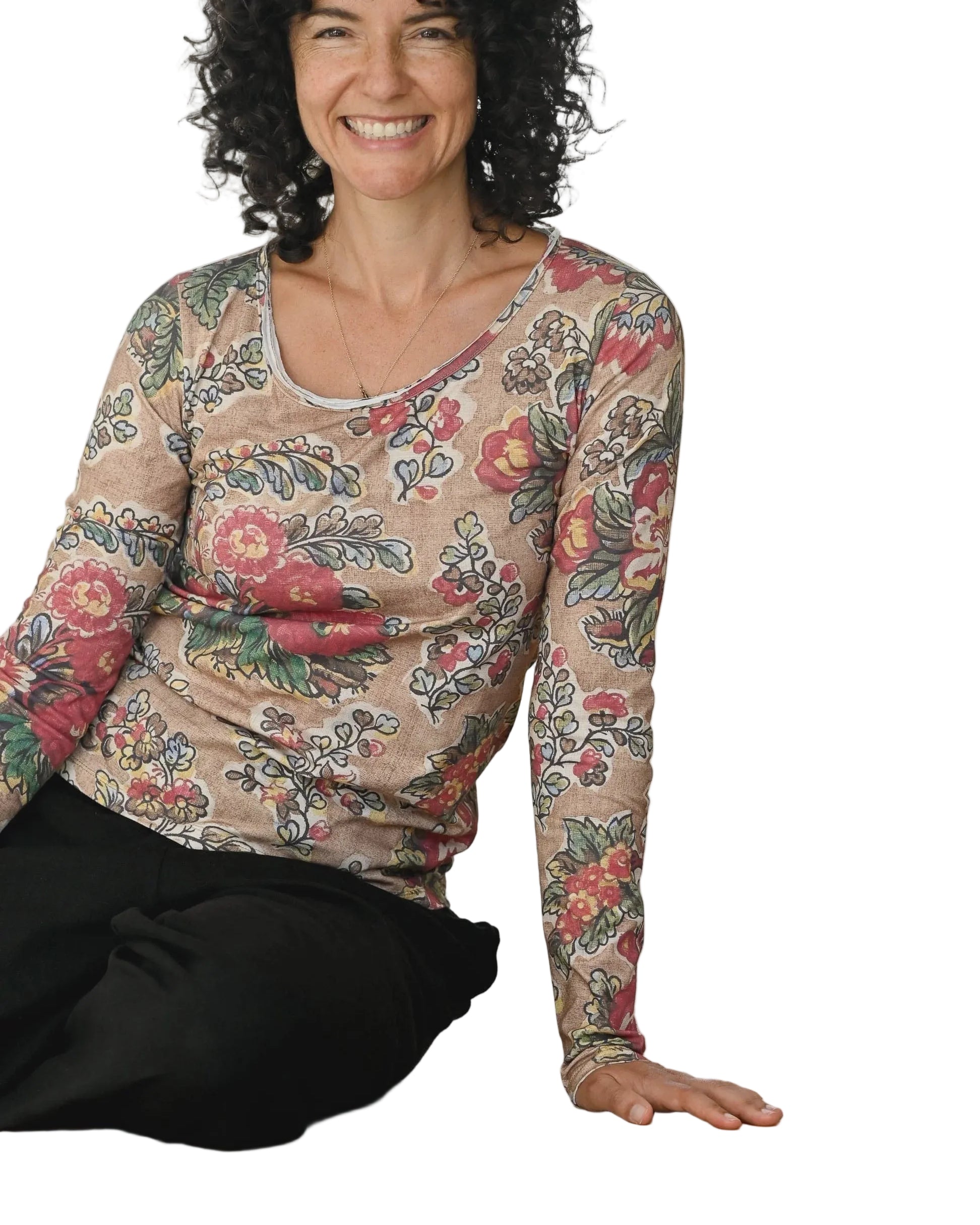 Ally Tee Tan Floral Tops Lazybones XS