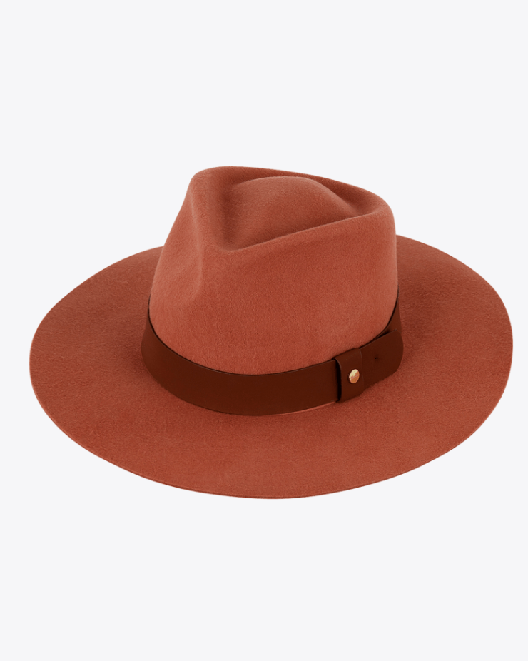 Cara Womens Wide Brim Fedora Terracotta Hats & Millinery Kooringal
