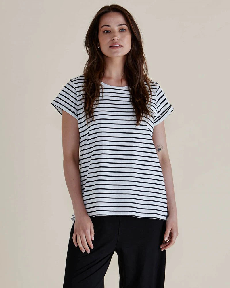 Caia Crew Tee Black Stripe Tops Betty Basics