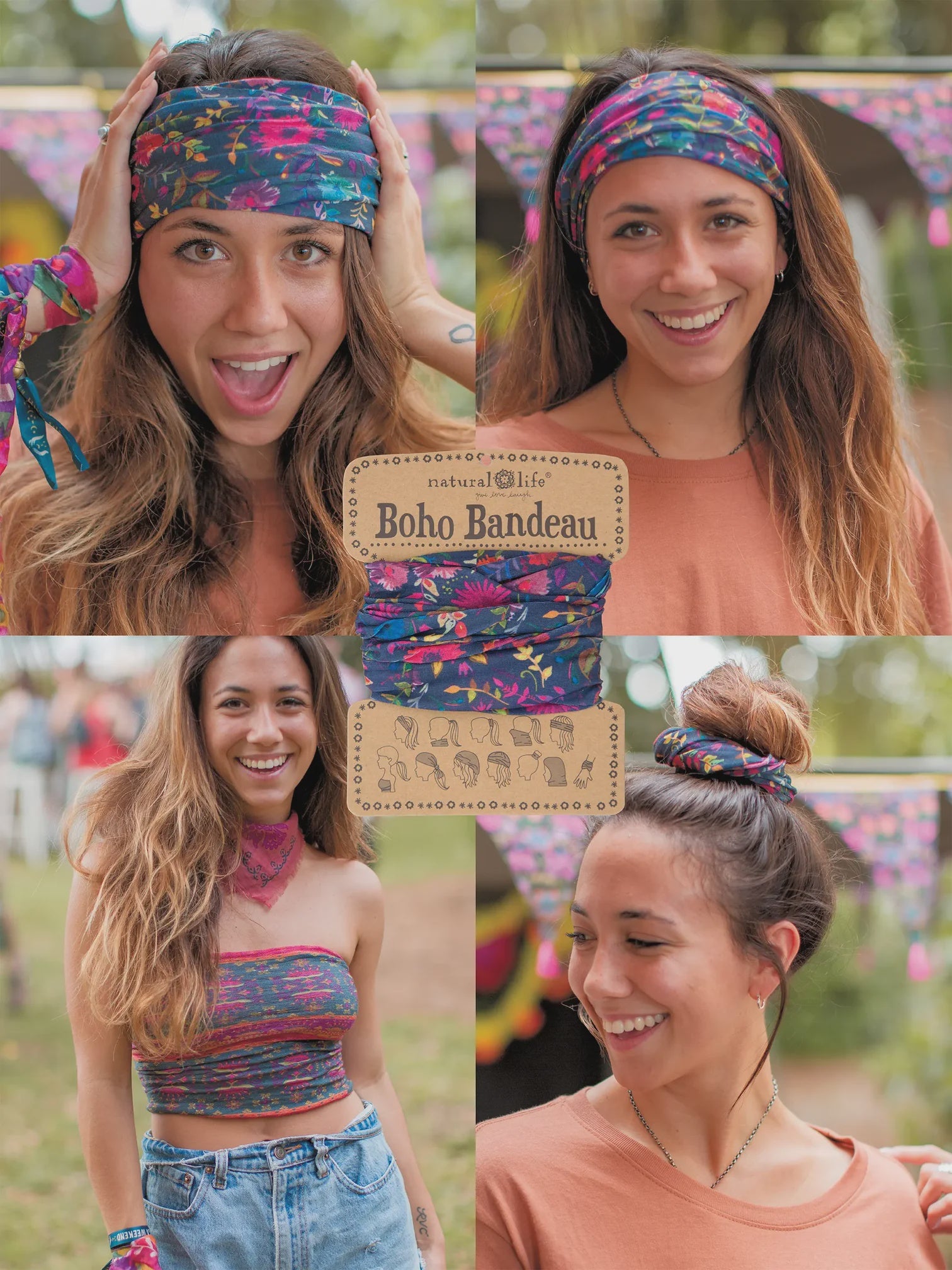 Boho Bandeau Navy Wildflowers Bandeau Natural Life