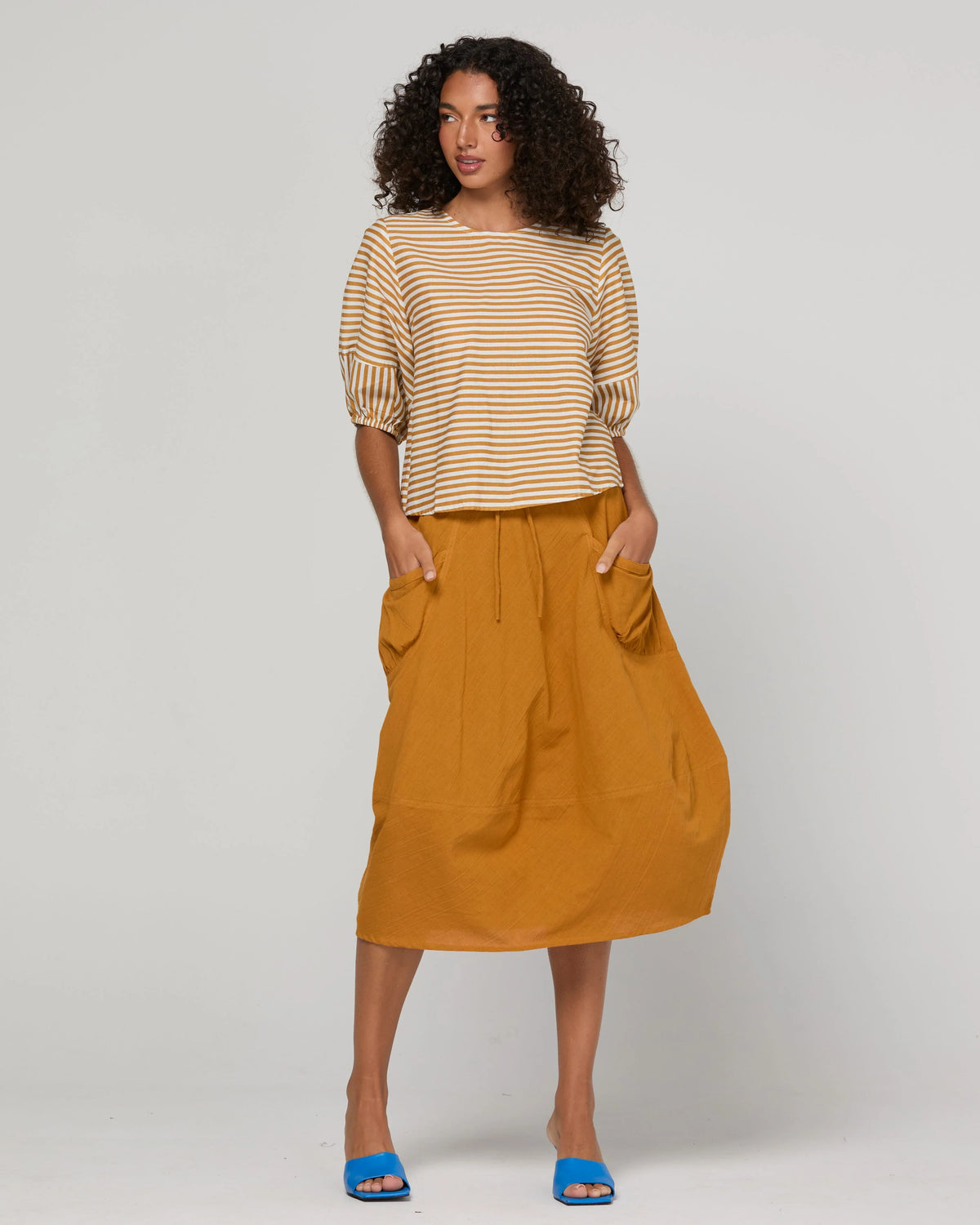 Ava Top Mustard Stripe Tops Boom Shankar