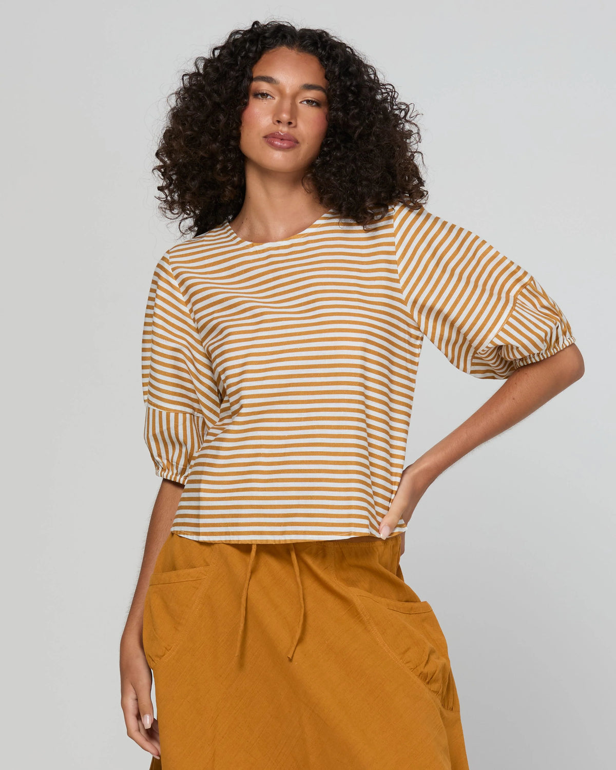 Ava Top Mustard Stripe Tops Boom Shankar