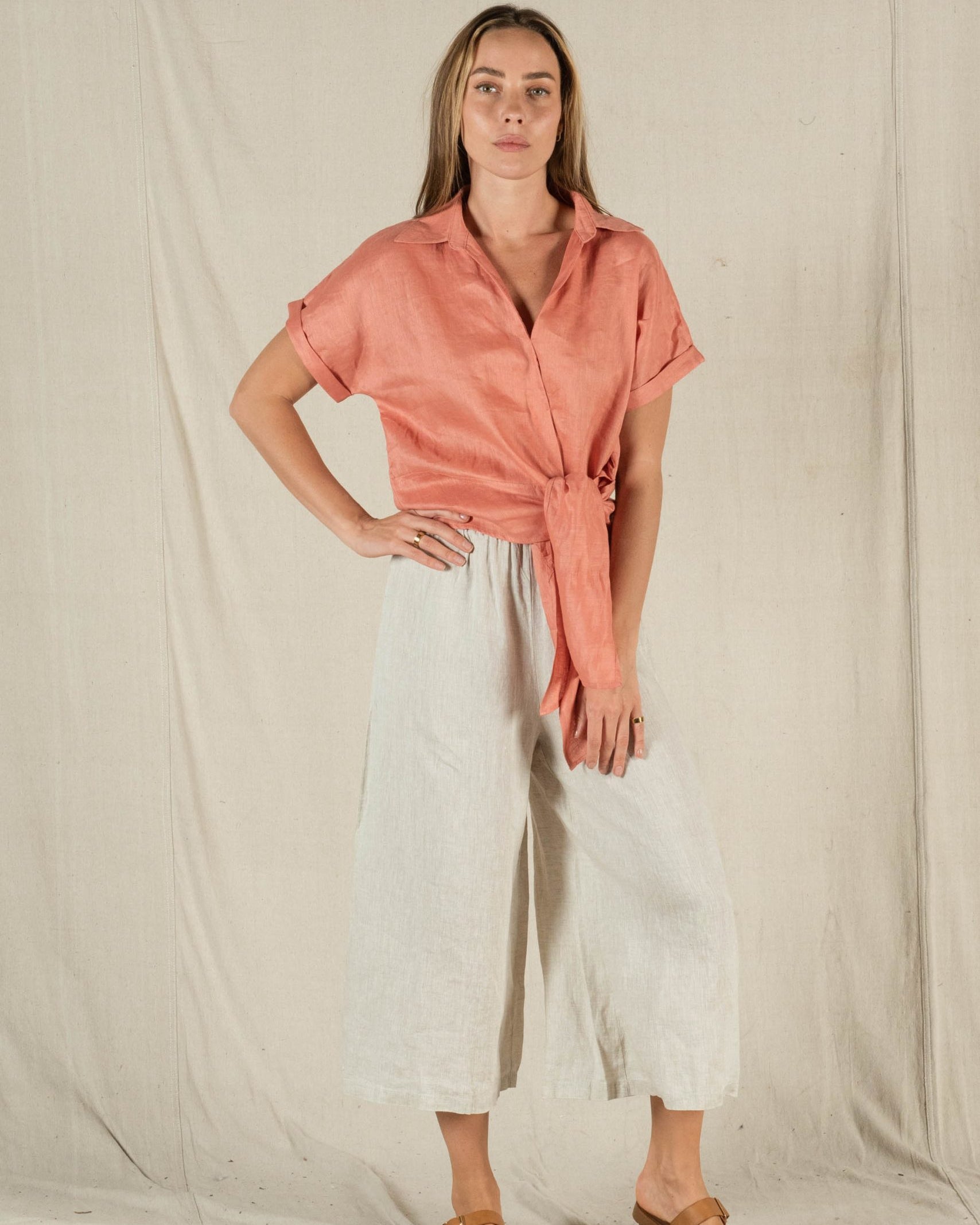 Baker Linen Shirt Papaya Tops Valeria Label