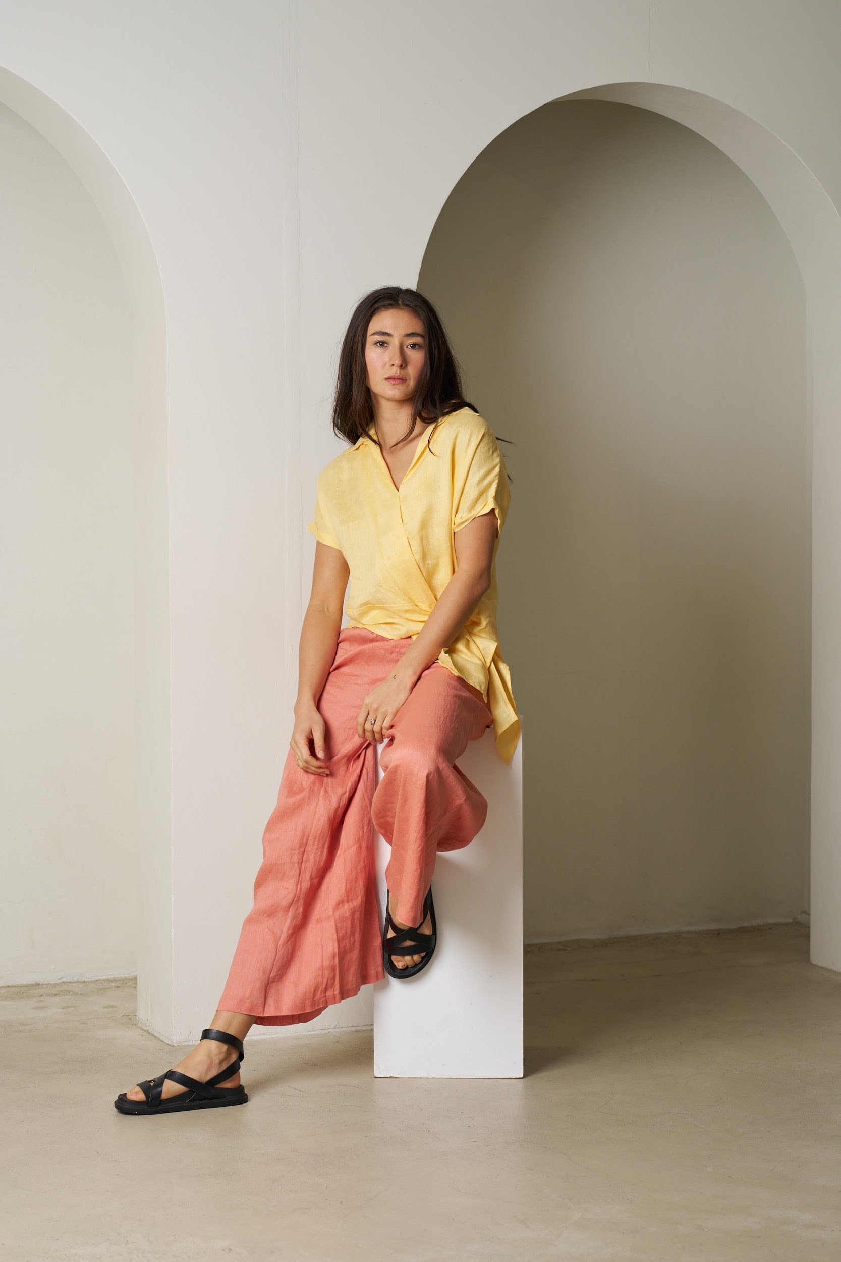 Baker Linen Shirt Yellow Tops Valeria Label