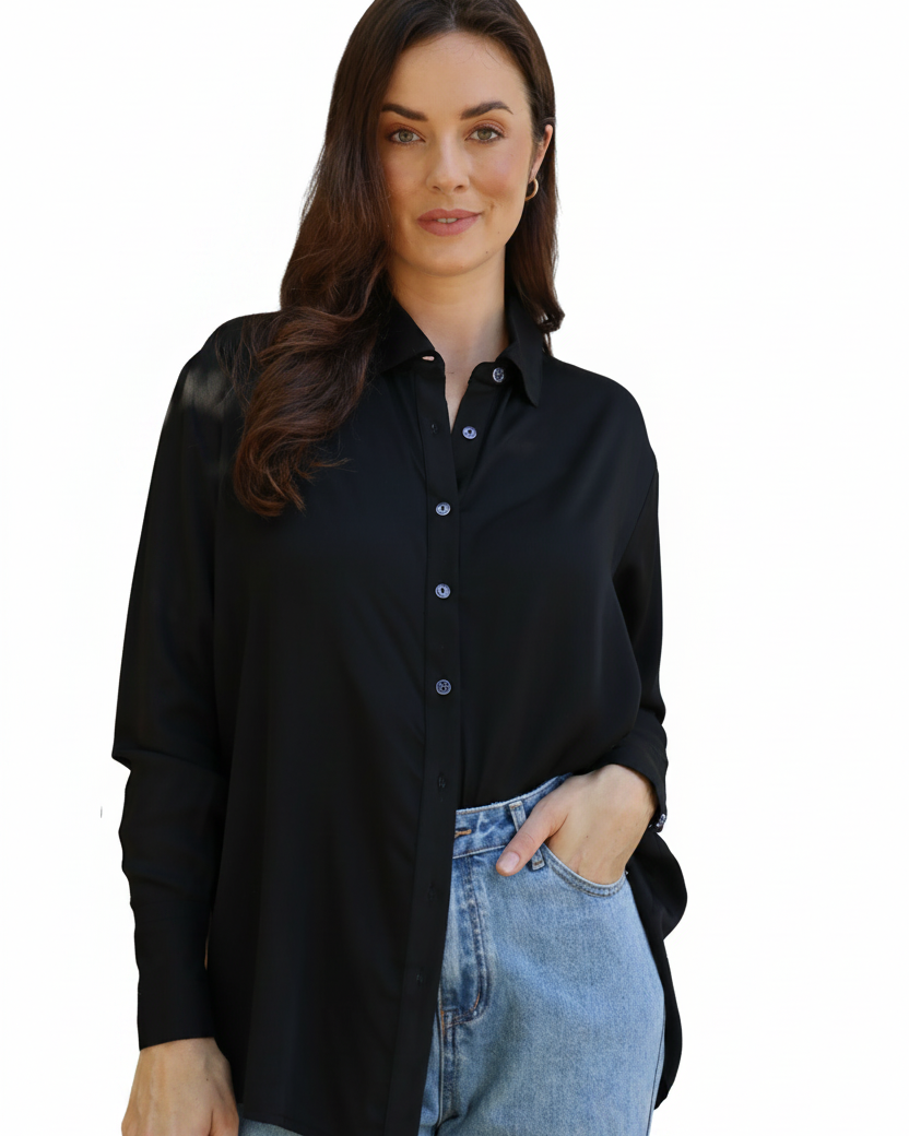 Solid Satin Shirt Black Tops Joops and Gypsy 8