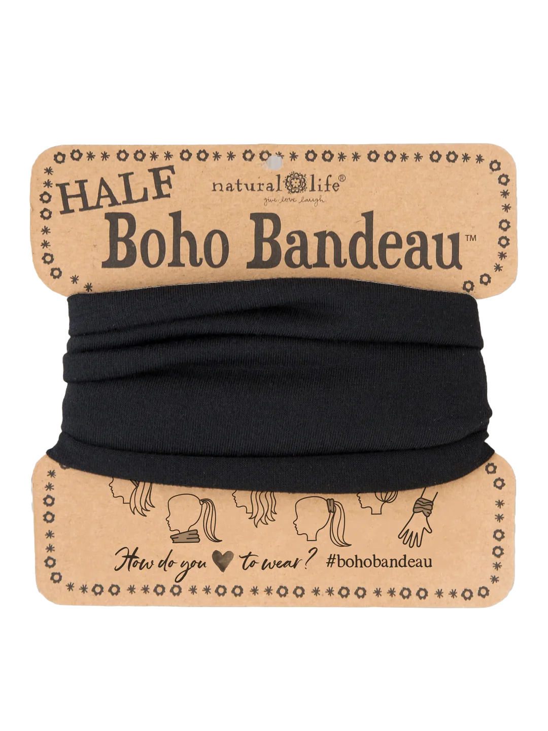 Boho Bandeau Half Solid Black Bandeau Natural Life