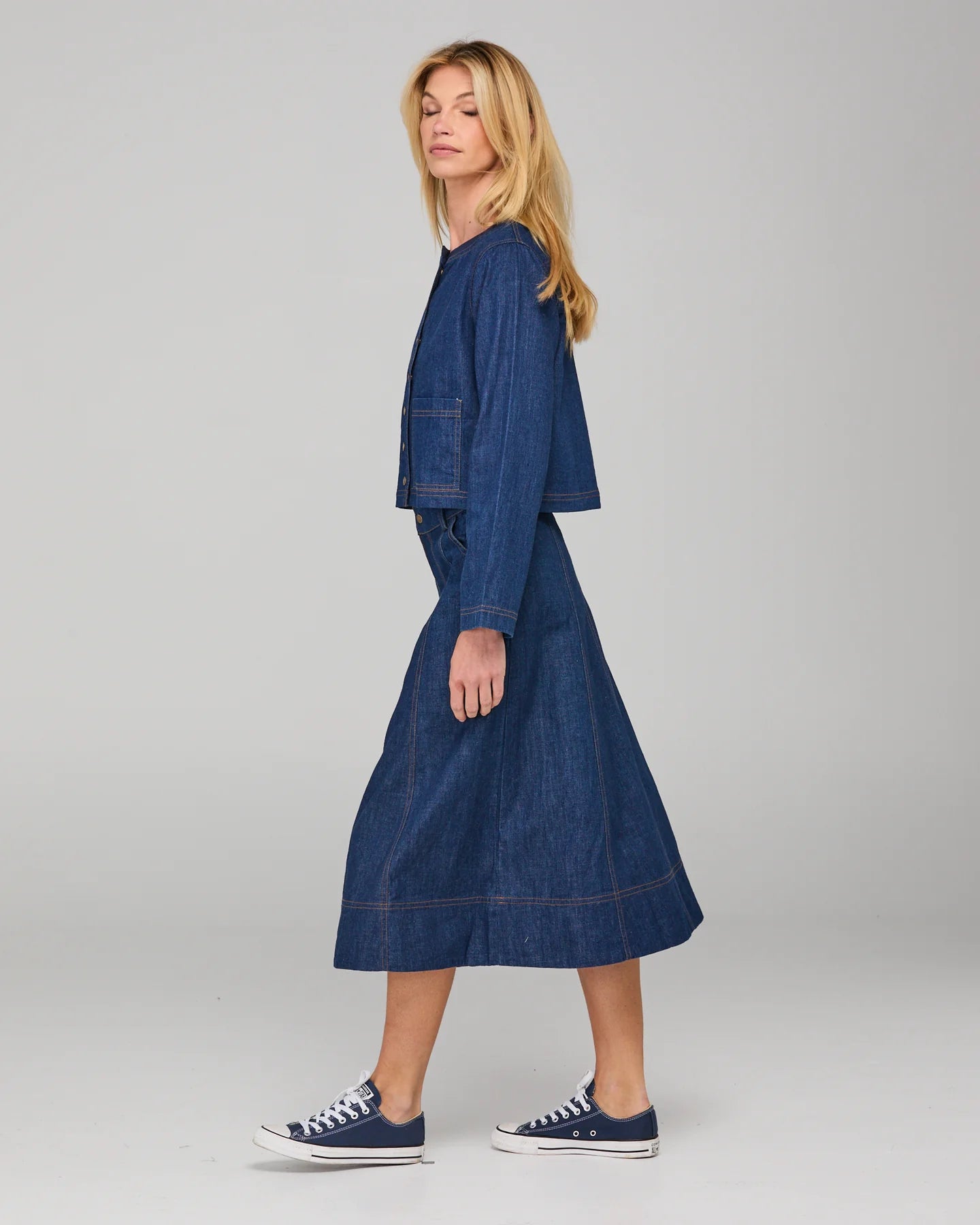 Fumiko Skirt Dark Denim Skirts Boom Shankar