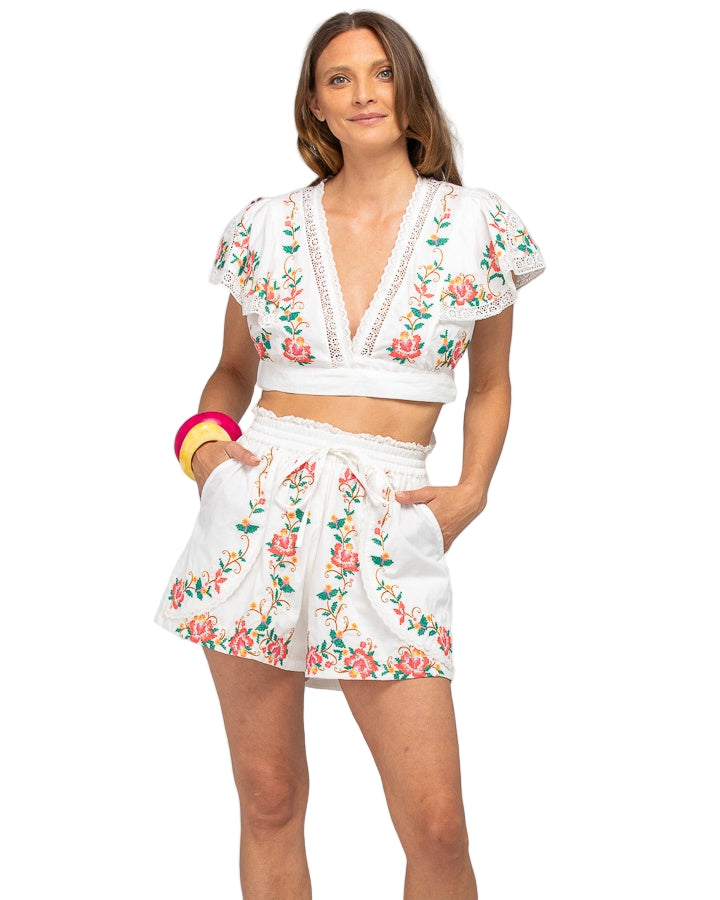 Bella Wrap Top White Multi Tops Boom Shankar XS(6-8)