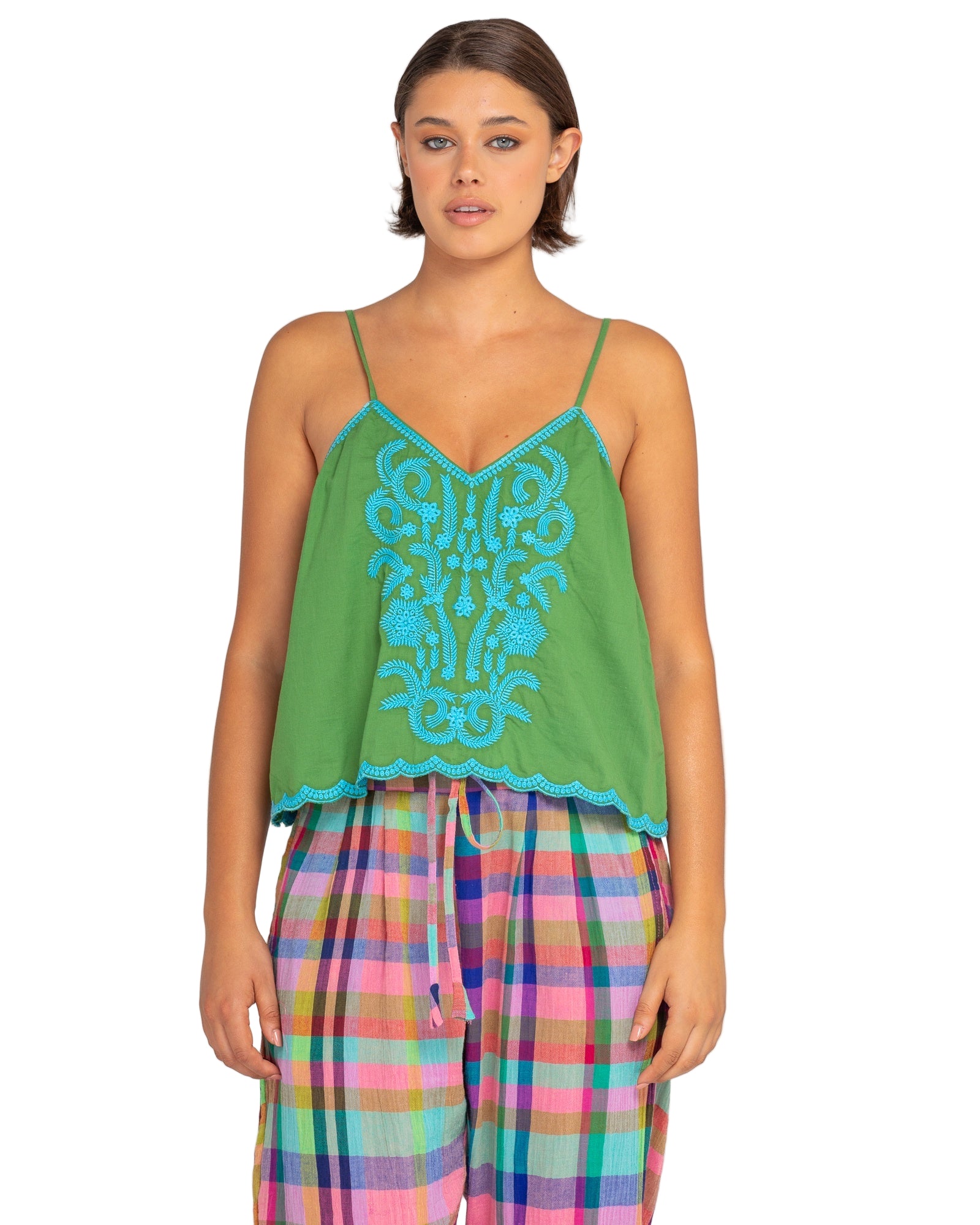 Ahana Singlet Embroidered Green Tops Boom Shankar 6