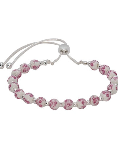 Ceramic Bead Slider Braclelet Silver/Pink Bracelets and Bangles Fabienne
