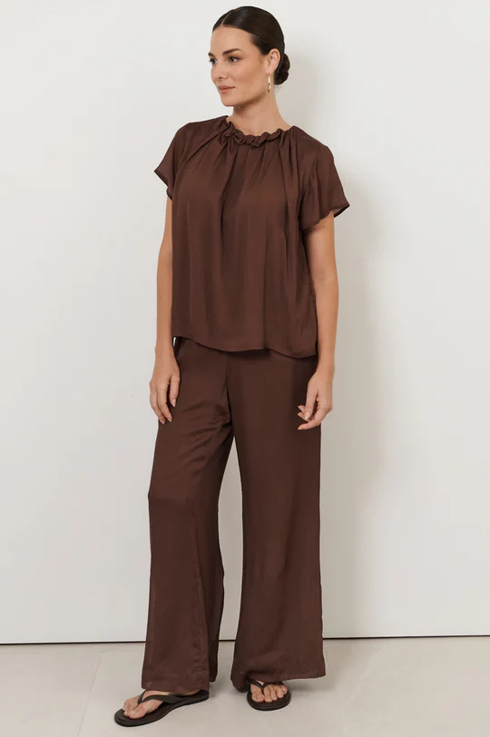 Candice Pleated Neckline Top (Chocolate) Tops Adorne S(8)