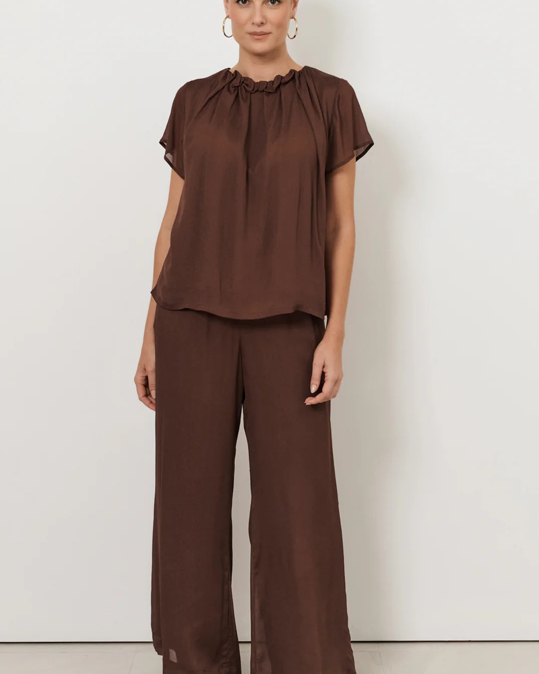 Candice Pleated Neckline Top (Chocolate) Tops Adorne