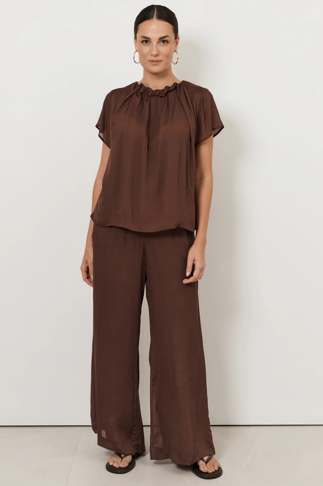 Candice Pleated Neckline Top (Chocolate) Tops Adorne