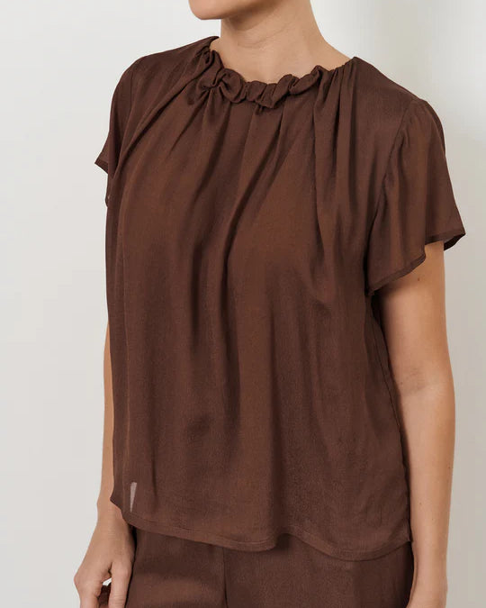 Candice Pleated Neckline Top (Chocolate) Tops Adorne