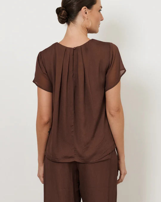 Candice Pleated Neckline Top (Chocolate) Tops Adorne