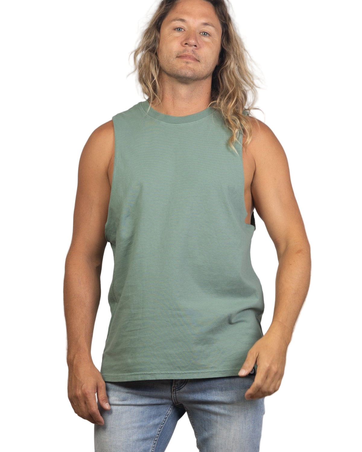 Dusty Jade Organic Cotton Tank Top Mens Tops Skumi S