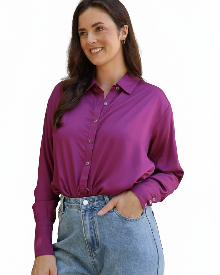 Solid Satin Shirt Fuscia Tops Joops and Gypsy 8