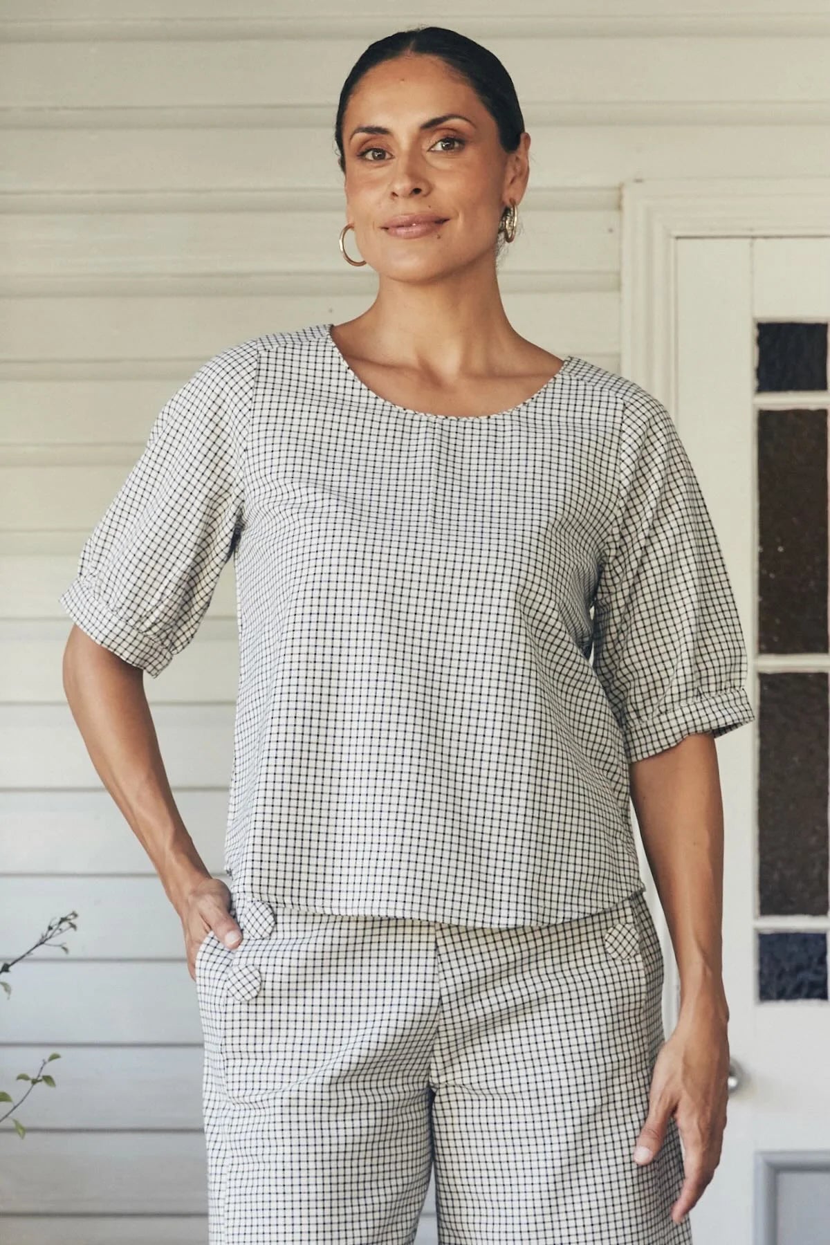 Gigi Top White Checkzs Tops MahaShe