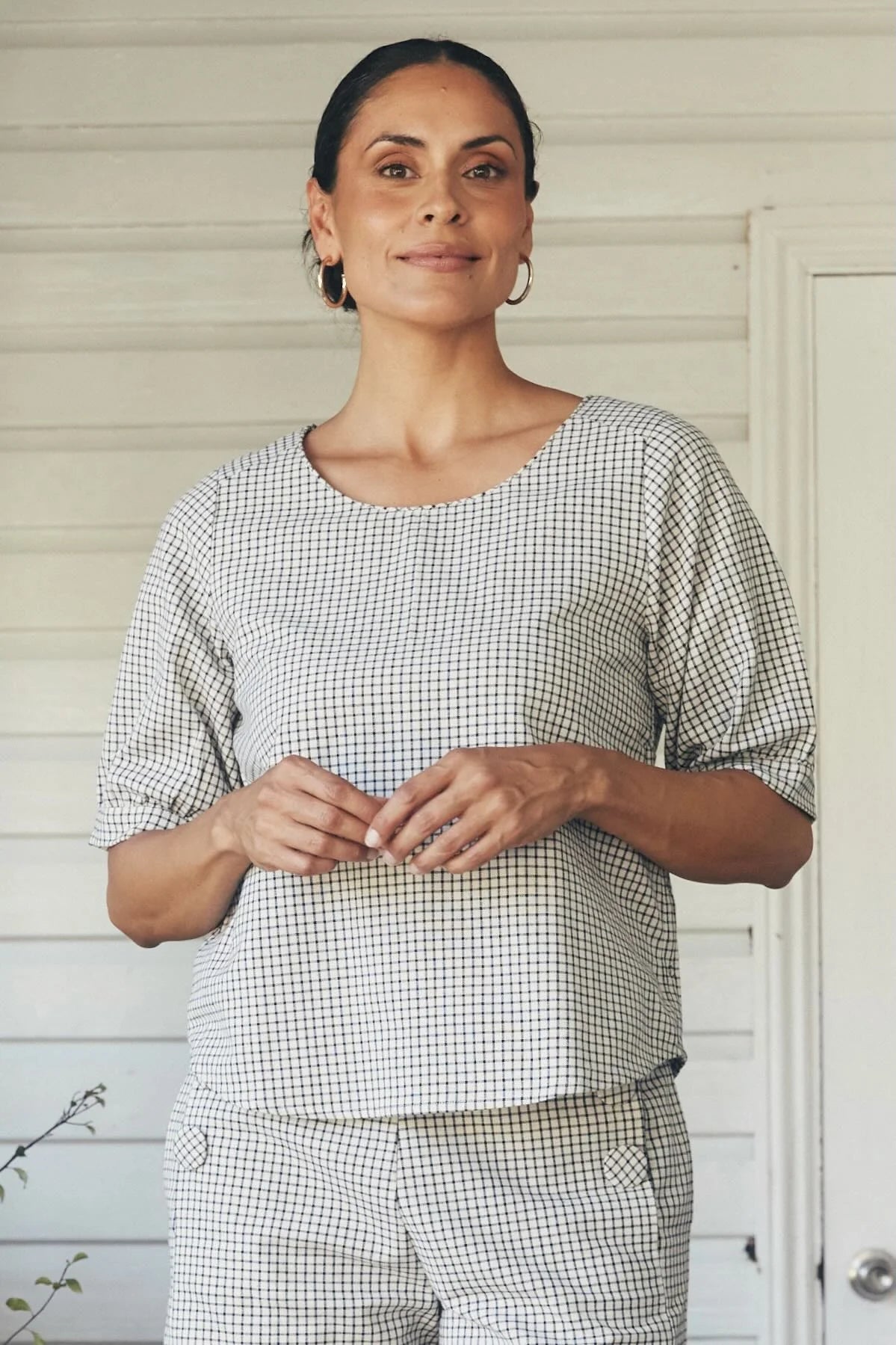 Gigi Top White Checkzs Tops MahaShe