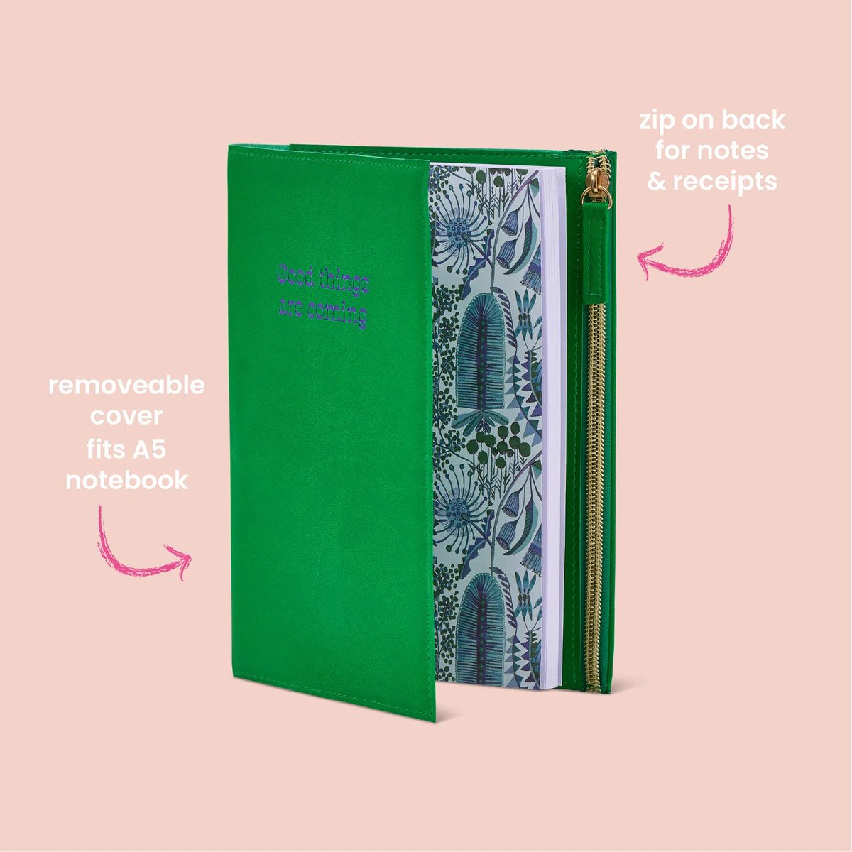 Journal Notes Green with Zip Gifts and Accessories Annabel Trends